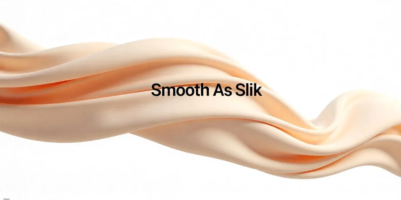 A flowing, silky cream-colored fabric waves gracefully across a white background. The text "Smooth As Silk" is centered in bold black font, conveying elegance.